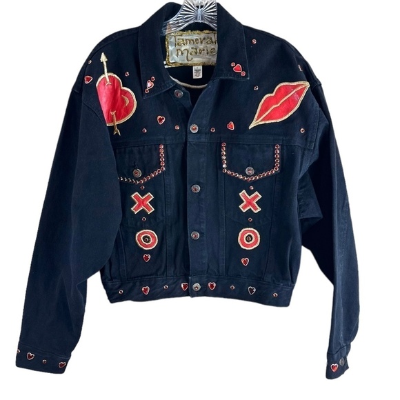 Tamorah Marie Studded & Embroidered Black Denim Jacket SZ S